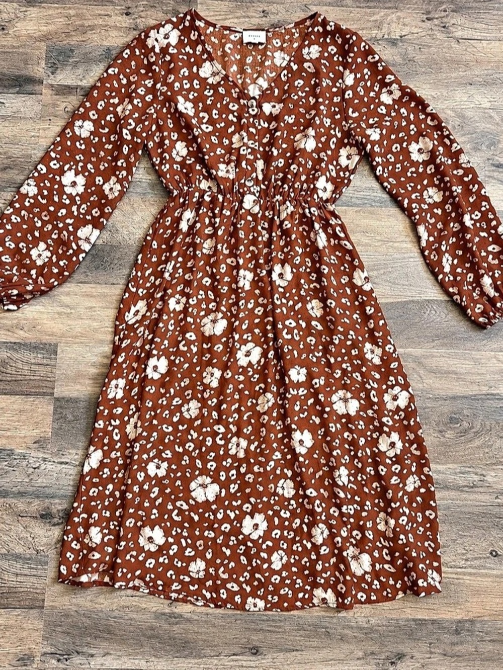 EVERELY Floral Maxi Dress Brown & White Medium